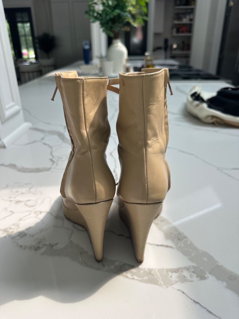 Cesare Paciotti Nude Leather Zip Platform Wedge Bootie - Picture 4 of 9